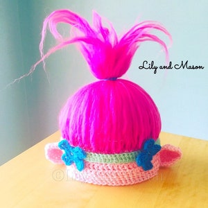 Mohn Trollmütze, PDF Pattern, Poppy, Troll, Trollmütze, Mohnmütze, Trollsmütze, Pinke Trollmütze, Prinzessin Poppy, Pinker Troll, Charaktermütze