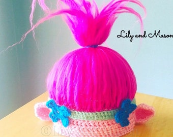 Poppy Troll Hut, PDF Schnittmuster, Mohn, Troll, Troll Hut, Mohn Hut, Troll Hut, Rosa Troll Hut, Prinzessin Poppy, Rosa Troll, Charakter Hut