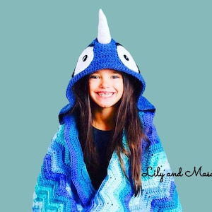 Narwhal Crochet Pattern, Narwhal Blanket, Crochet Narwhal, Narwhal Hooded Blanket, Narwhal Hood, Unicorn Whale, Whale Crochet, Blue Crochet