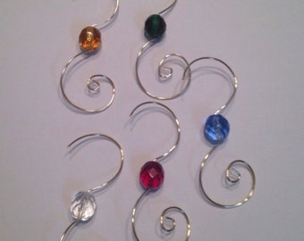 25 Gold Wire Ornament Hooks Hangers with 10mm colored glass Czech beads