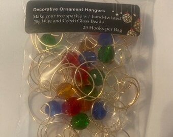 125 Gold Wire Ornament Hooks Hangers with 10mm colored glass Czech beads