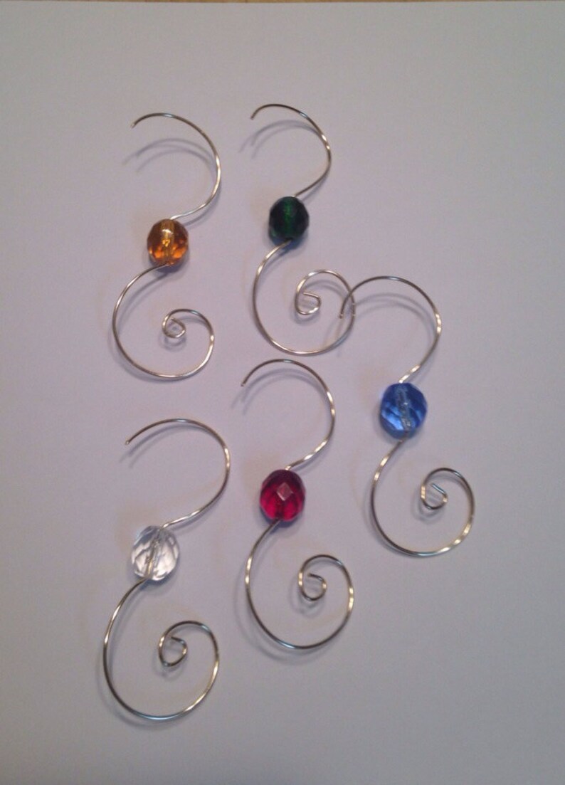 25 Gold Wire Ornament Hooks Hangers With10mm Colored Glass Etsy
