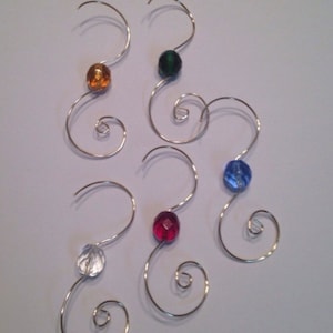 25 Silver Wire Ornament Hooks Hangers 10mm colored Czech glass beads image 1