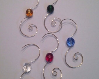 25 Silver Wire Ornament Hooks Hangers 10mm colored Czech glass beads