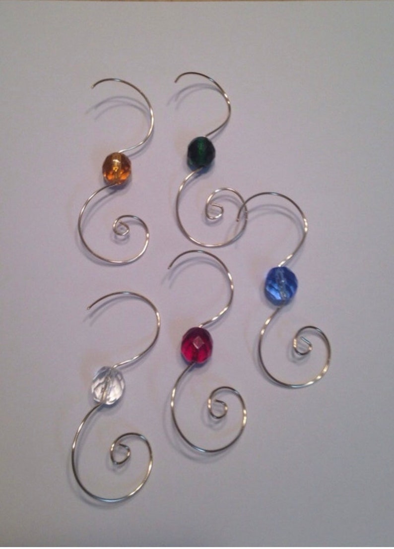 25 Silver Wire Ornament Hooks Hangers 10mm colored Czech glass beads image 1