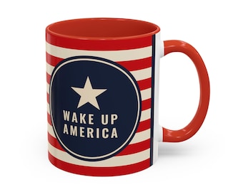 Mug « Réveillez-vous, Amérique » | Mug à café Accent 325 ml, Drapeau américain à étoiles et rayures