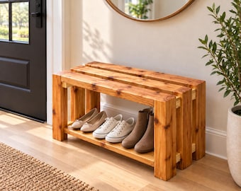 Handmade Cedar Entryway Bench with Shoe Storage, 28-Inch Wood Bench