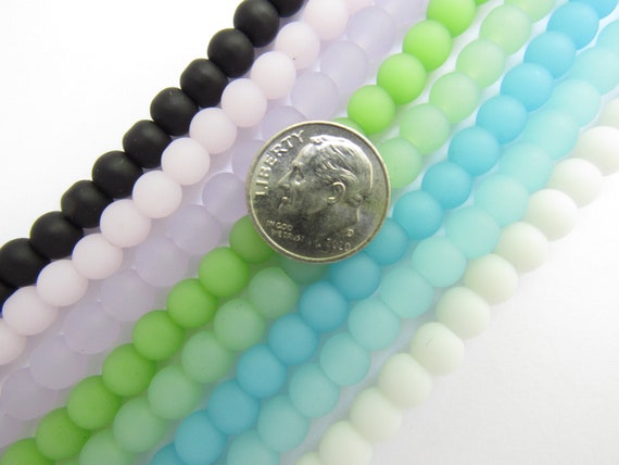 16 Inches 6mm Round Sea Glass Beads for Jewelry Making 6mm Sea