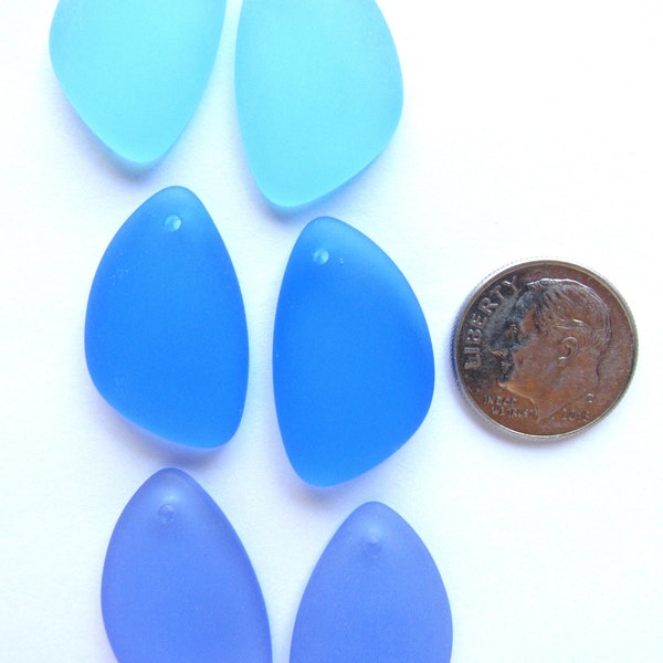 Cultured Sea Glass PENDANTS 25x17mm u-pick 3 pair assorted pairs flat back bead supply Great for making earrings