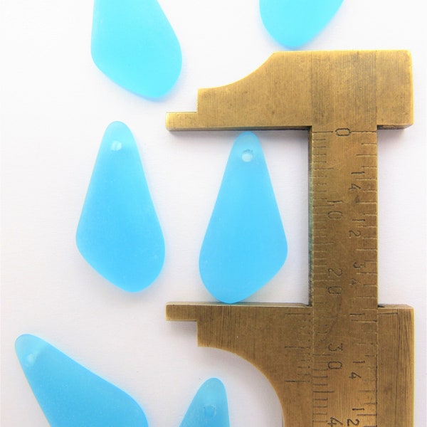 Cultured Sea Glass PENDANTS 24x12mm assorted fancy teardrop pairs Blue Green Black flat back supply for making earrings
