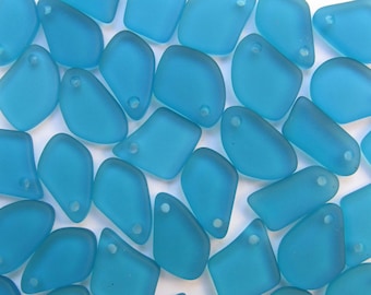 Teal Cultured Sea Glass Pendants: Frosted Freeform Beads (15mm)