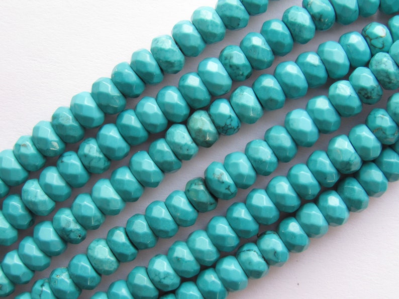 Natural Turquoise BEADS 6x4mm Faceted Rondelle Quality Blue Blue or Blue Green 6mm Gemstone making jewelry bead supply