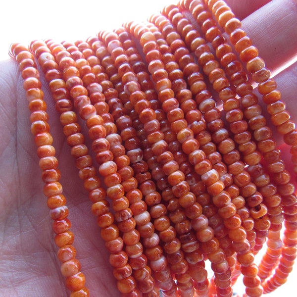 Orange Spiny Oyster BEADS 4mm Rondelles Natural SHELL dalla fornitura di perline Sea of Cortez per la realizzazione di gioielli