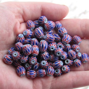 Bulk Glass CHEVRON 8x7mm Rosetta Star Red White Blue handmade layer glass Chevrons bead supply jewelry