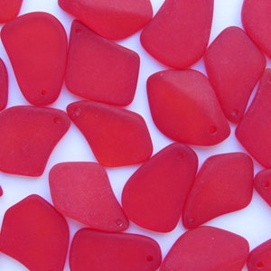 Cultured Sea Glass PENDANTS Freeform 1" Cherry Red Top Drilled for making jewelry