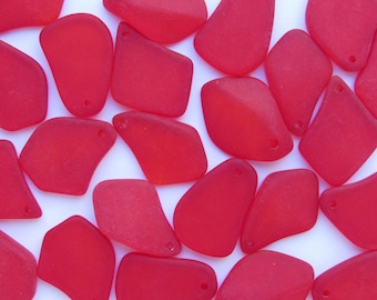 Cherry Red Sea Glass Pendant: 1" Freeform Top Drilled Bead Supplies Crafts