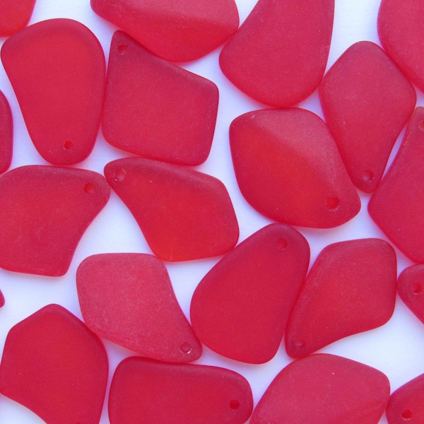 Cultured Sea Glass PENDANTS Freeform 1" Cherry Red Top Drilled for making jewelry