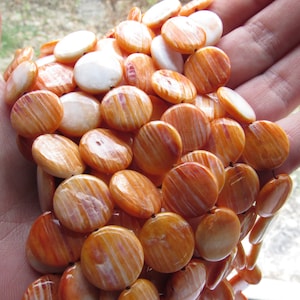 Orange Spiny Oyster Shell Beads: 15mm Coin Beads for Jewelry Making