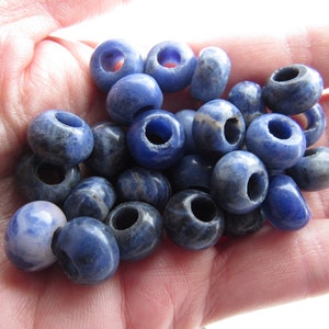 Cuentas de SODALITA con agujero grande de 12 mm, cuentas de poni, piedras preciosas azules naturales, suministro de cuentas Rondelle