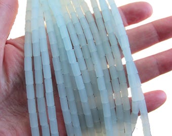 Opaque Seafoam Blue Green Cultured Sea Glass Tube Beads 9x4mm