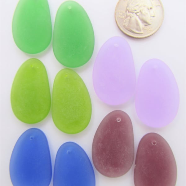 Cultured Sea Glass PENDANTS 33x20mm 10 pc assorted top Drilled frosted bead supply for making jewelry