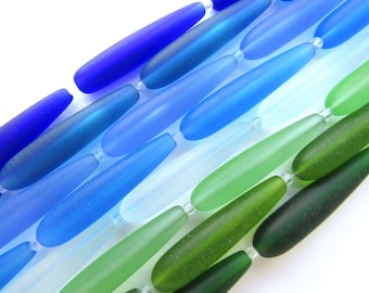 Cuentas de vidrio marino en forma de lágrima: colores surtidos, artículos de joyería (38 x 9 mm)