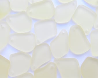 Bead Supply Cultured Sea Glass Beads top drilled PENDANTS 1" Freeform Lemon Yellow frosted for making jewelry