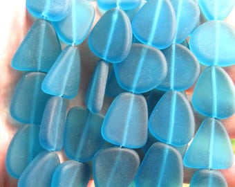 Cultured Sea Glass Freeform Beads 22-24mm - Blue Teal Assortment (5 Beads per Strand)