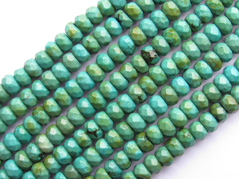 Natural Turquoise BEADS 6x4mm Faceted Rondelle Quality Blue Blue or Blue Green 6mm Gemstone making jewelry bead supply