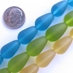 Cultured Sea Glass BEADS Teardrop 16x10mm U-Pick ASSORTED 3 Strands assorted bead supply diy jewelry Dk Assorted