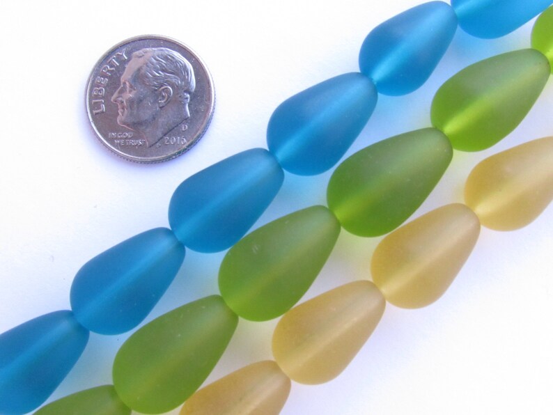 Cultured Sea Glass BEADS Teardrop 16x10mm U-Pick ASSORTED 3 Strands assorted bead supply diy jewelry Dk Assorted