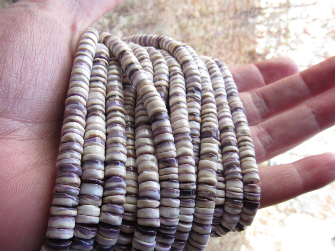 Wampum BEADS Natural Purple SHELL 6mm heishe Genuine Quahog Etsy