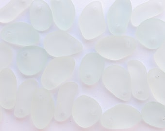 Cultured Sea Glass PENDANTS 15mm PEBBLES Light Aqua frosted matte finish drilled supply for making jewelry