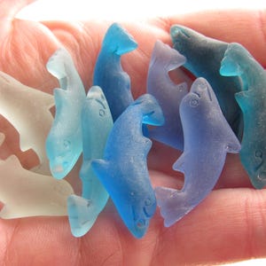 Glass Dolphin Charm Pendant:  Ocean Blue Colors, Top Drilled, Bead Jewelry Making Supplies, Cultured Sea Glass, Sea Life beads