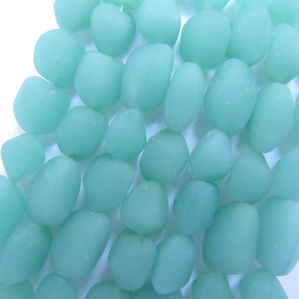 Cultured Sea Glass BEADS 10-15mm frosted free form Nugget Opaque blue Seafoam green bead supply for making jewelry
