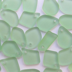 Light Green Sea Glass Pendants: Frosted Recycled Glass Beads (15mm)