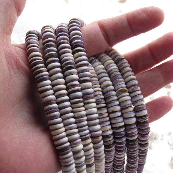 Purple WAMPUM BEADS 8mm rondelles roundel Quahog SHELL Mercendaria bead strand supply diy jewelry