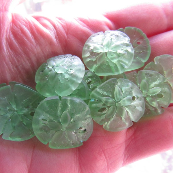 Bead Supplies Frosted Glass Sand Dollar PENDANTS 21x19mm Greens yellow for making jewelry