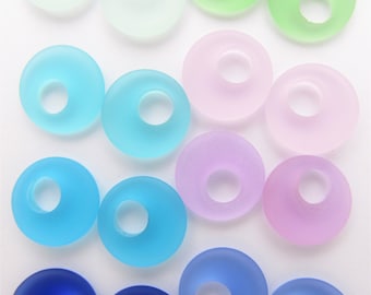 Cultured Sea Glass Donut Ring Pendants: 20mm Assorted Colors, Large Hole - 16pc