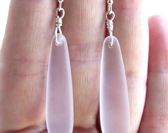 Träne Seeglas Ohrringe: Sterling Silber Ohrhänger, gebohrt Kultiviert Strand Glas gefrostet Tropfen Schmuck