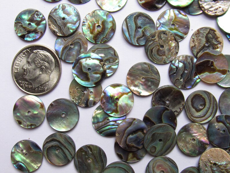 Natural Abalone BEADS Flat 12mm Shell Center Drilled Flat 1mm thick more uniform making jewelry bead supply
