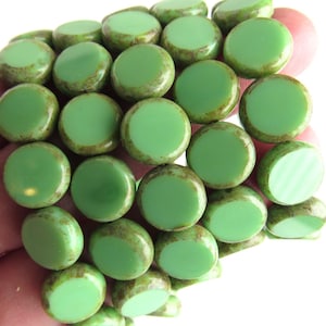 Genuine Czech GLASS BEADS LENTILS 11mm Lentil Coin Green Retro Opaque with Picasso Purple Silk with Picasso bead supply diy jewelry