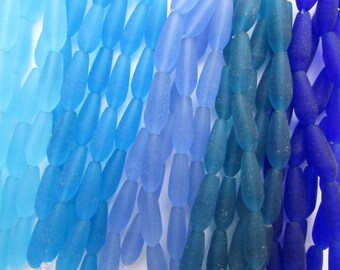 Cuentas de vidrio marino: 18 x 6 mm, forma de lágrima, hebras de cuentas, azul esmerilado, material de joyería reciclada
