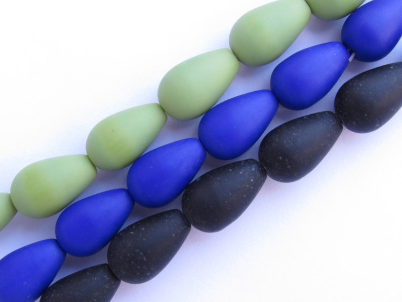 Cultured Sea Glass BEADS Teardrop 16x10mm U-Pick ASSORTED 3 Strands assorted bead supply diy jewelry Dk Opaque