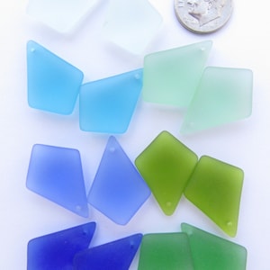 Cultured Sea Glass Pendants - 28x20mm Diamond shape - 7 Matched Pairs - 3 Color Mix Options -  top drilled