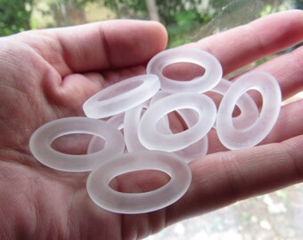 Frosted Cultured Sea Glass Ring Pendant: Large Hole Oval Bead (31x20mm)