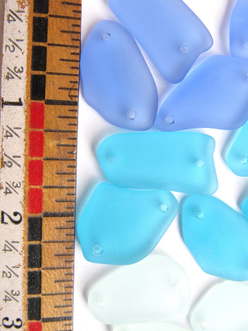 2 hole Cultured Sea Glass Pendant: 1" Double Hole Connector Bead Drilled Beach Glass Making Jewelry Supply image 3