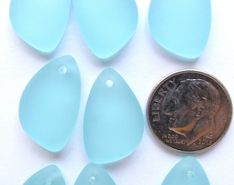 Cultured Sea Glass PENDANTS 21x13mm top drilled BLUE Pairs bead supply Top Great making for Earrings