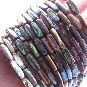 Natural Abalone Shell BEADS 16x5mm Freeform tube multicolor drilled bead supply making jewelry