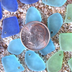 Cultured Sea Glass Pendants: flat 15mm predrilled Assorted Blue, Green, Pink Bead supply for making seaglass jewelry image 17